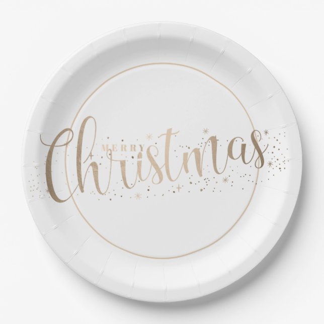 Elegant Gold Frohe Weihnachtstopografie Pappteller (Vorderseite)