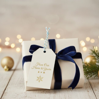 Elegant Gold "From Our Home to Yours" DIY Holiday  Geschenkanhänger