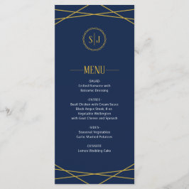 Elegant Gold Geometric | Dark Blue Wedding Menu Menükarte