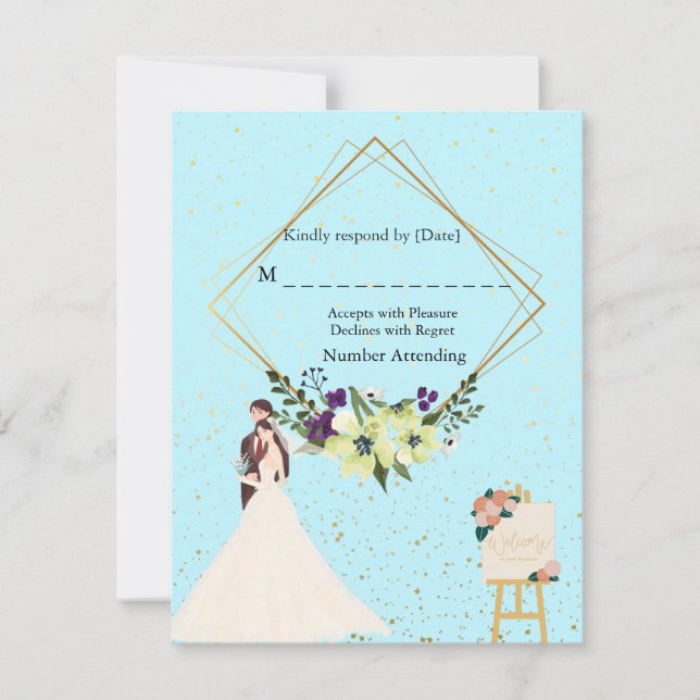Elegant Gold Geometric Dusty Blue RSVP Card (Vorderseite)