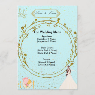 Elegant Gold Geometric Dusty Blue Wedding Menu Menükarte