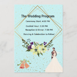 Elegant Gold Geometric Dusty Blue Wedding Program  Programm