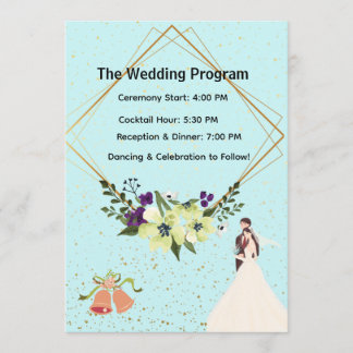 Elegant Gold Geometric Dusty Blue Wedding Program Programm