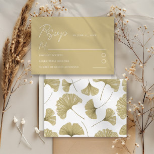 Elégant Gold Ginkgo Leaf Wedding Carte RSVP