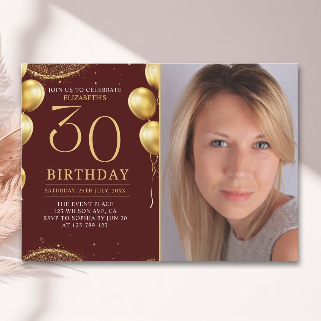 Elegant Gold Glitter Birthday 30th With Photo Einladung (Von Creator hochgeladen)