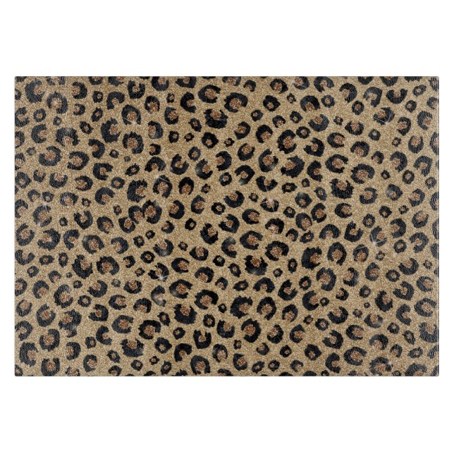 Elegant Gold Glitter Black Leopard Print Schneidebrett (Vorderseite)