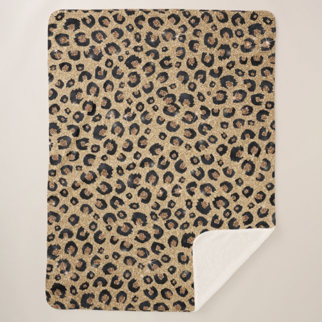 Elegant Gold Glitter Black Leopard Print Sherpadecke (Vorderseite)