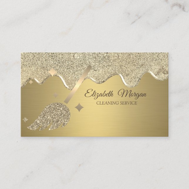 Elegant Gold Glitter Broom Drips Visitenkarte (Vorderseite)