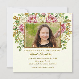 Elegant Gold Glitter Floral Frame Personalized