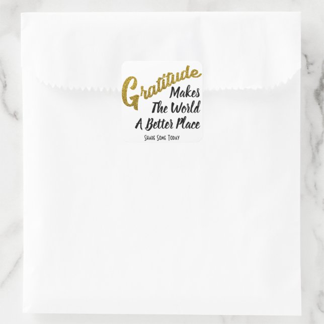 Elegant Gold Glitter Gratitude Typography Quadratischer Aufkleber (Tasche)