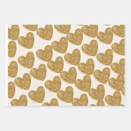 Elegant Gold Glitter Heart Wrapping Paper Geschenkpapier Set