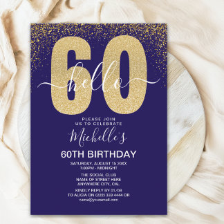 Elegant Gold Glitter "Hello 60" Birthday  Einladung