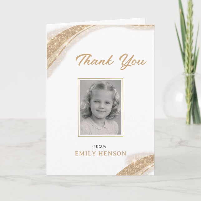 Elegant Gold Glitter Photo Birthday Dankeskarte (Vorderseite)