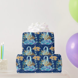 Elegant Gold Glittery Blue Geschenkpapier