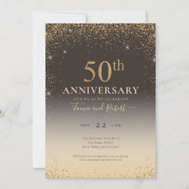 Elegant Gold Glitzer Ballon 50 Jahre Jubiläum Einladung