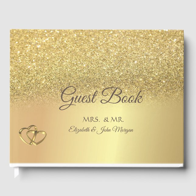 Elegant Gold Glitzer Bokeh Hearts Wedding Gästebuch (Vorderseite)