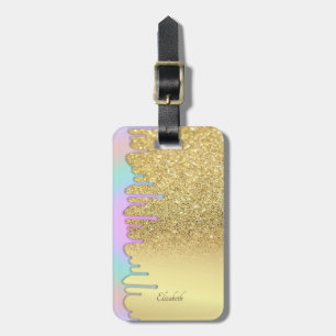 Elegant Gold Glitzer Bokeh Ombre, Rainbow Tropfen Gepäckanhänger