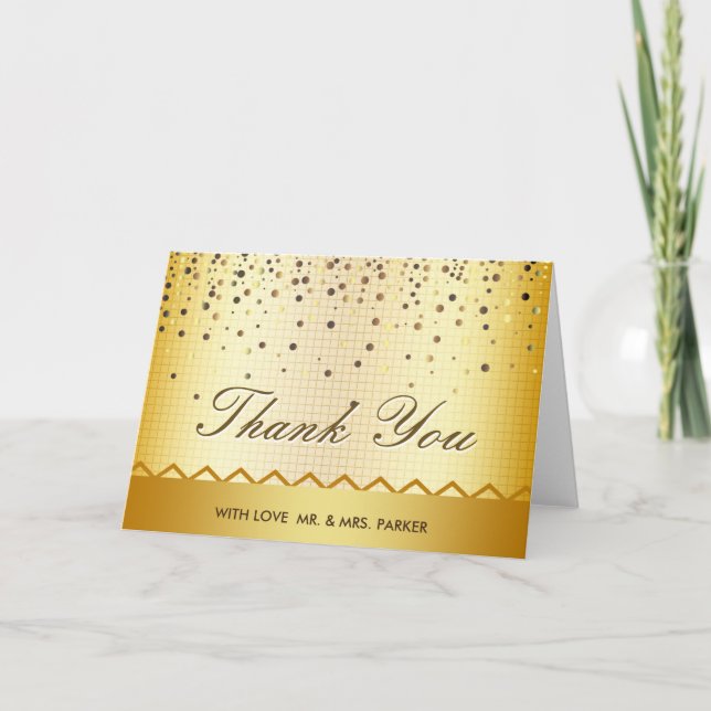 Elegant Gold Glitzer Confetti Metal Vielen Dank Dankeskarte (Vorderseite)