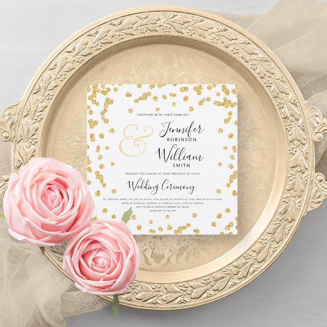 Elegant Gold Glitzer Confetti Script Wedding Einladung (Elegant Gold Glitter Confetti Script Wedding Invitation)