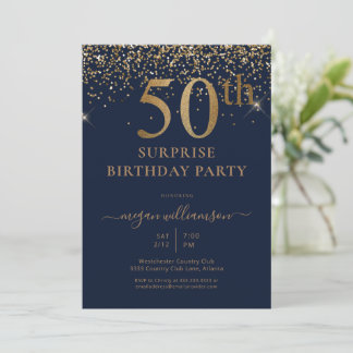 Elegant Gold Glitzer Fun Navy 50. Geburtstagsparty Einladung