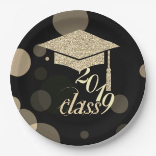 Elegant Gold Glitzer Graduation Cap, Klasse 2019 Pappteller
