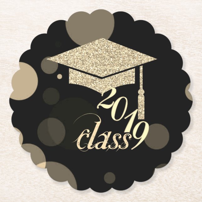 Elegant Gold Glitzer Graduation Cap, Klasse 2019 Untersetzer (Vorderseite)