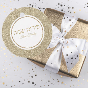 Elegant Gold Glitzer Hebrew Purim Sameach Geschenk Geschenkanhänger