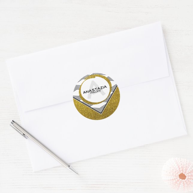 Elegant Gold Glitzer Initial Letter Monogram Runder Aufkleber (Umschlag)