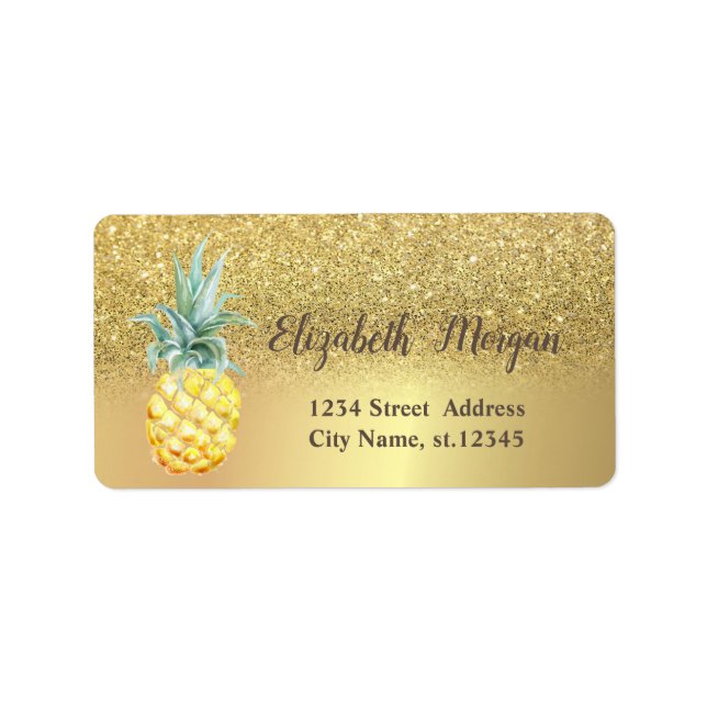 Elegant Gold Glitzer Ombre Pineaple Adressaufkleber (Vorne)