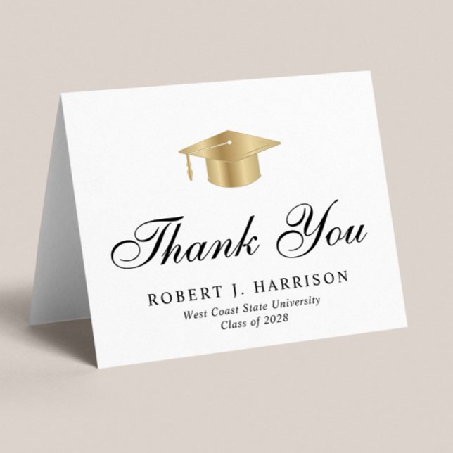Elegant Gold Grad Cap Abschluss Dankeskarte (Von Creator hochgeladen)