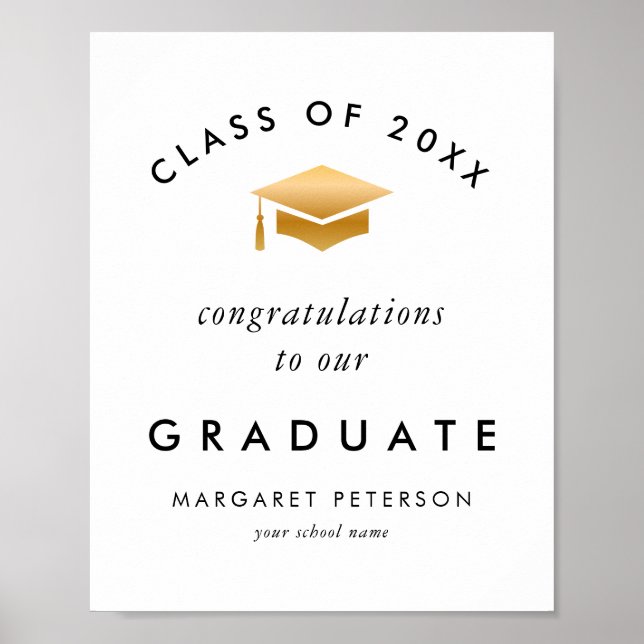 Elegant Gold Grad Cap Herzlichen Glückwunsch Gradu Poster (Vorne)