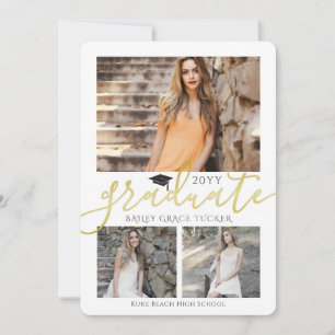 Elégant Gold Grad Collage Graduation Invitation