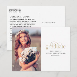 Elegant Gold Graduate Typografy 2024 Abschluss Postkarte