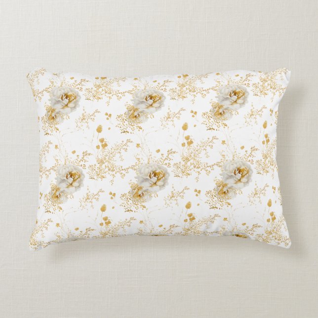 Elegant Gold Gray Floral Dekokissen (Vorderseite)