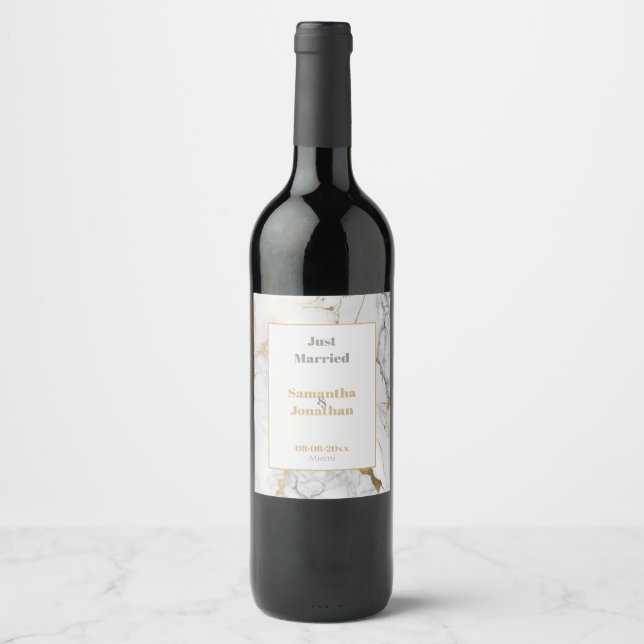 Elegant Gold Gray Marble Wedding Weinetikett (Vorderseite)