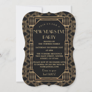 Elegant Gold Great Gatsby 1920s New Year Party Einladung