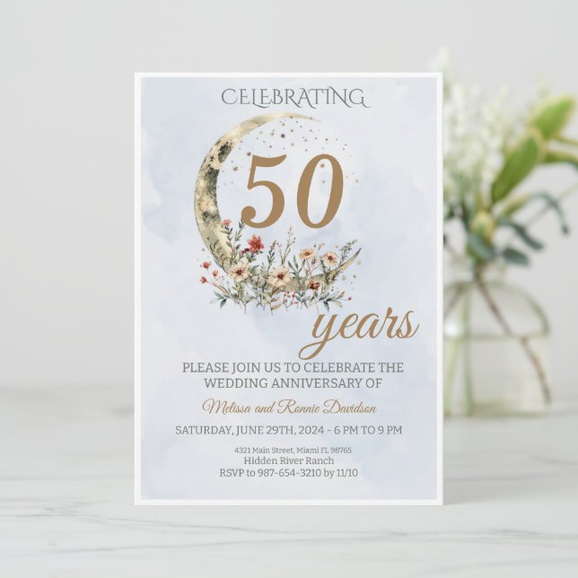 Elegant Gold Green 50. Hochzeitstag Einladung (Stehend Vorderseite)