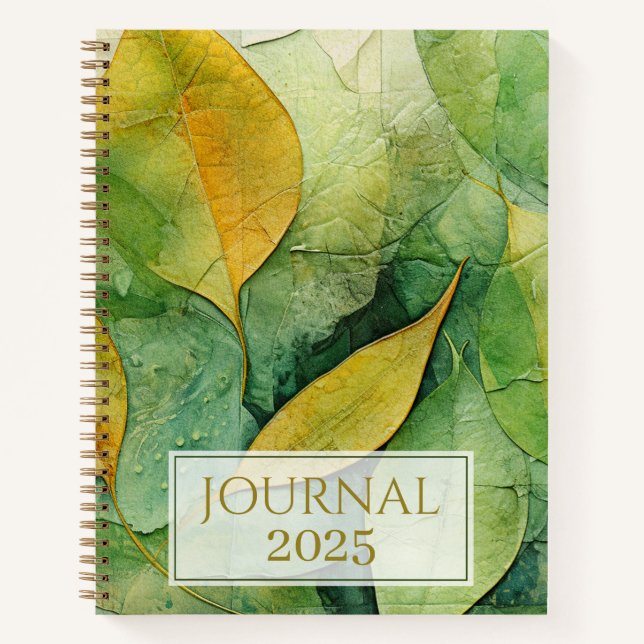 Elegant Gold Green Blätter 2025 Journal Notizbuch (Vorderseite)