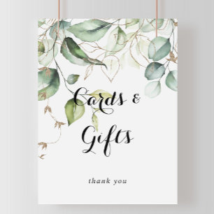 Elegant Gold Green Cards and Gifts Sign Poster