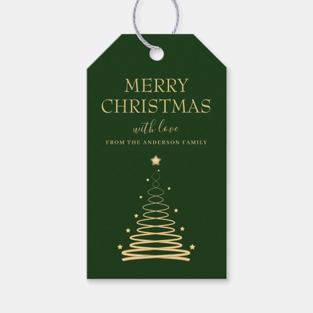 Elegant Gold Green Christmas Tree Custom Geschenkanhänger (Vorderseite)
