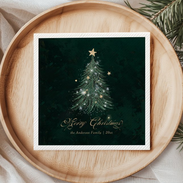 Elegant Gold Green Christmas Tree Holiday Serviette (Von Creator hochgeladen)