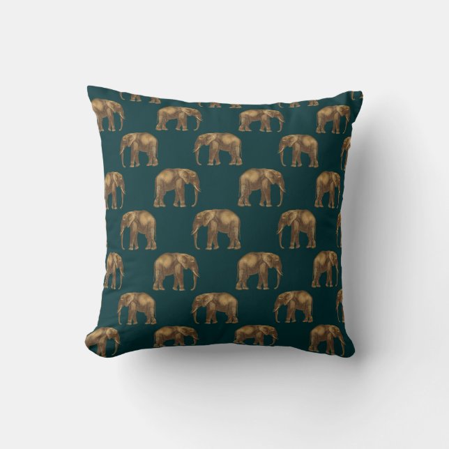 Elegant Gold Green Elephant Hübsch Chic Stilvoll Kissen (Vorderseite)