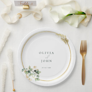 Elegant Gold Green Eucaliptus Wedding Pappteller