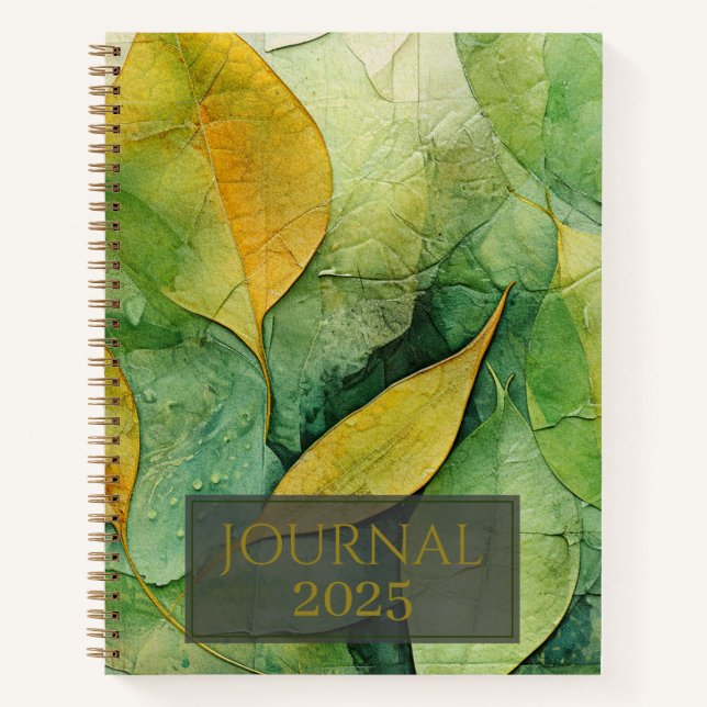 Elegant Gold Green Feuilles 2025 Journal (Devant)