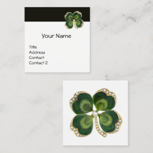 ELEGANT GOLD GREEN KLEEBLATT JEWEL UND PEARLS Whit Quadratische Visitenkarte