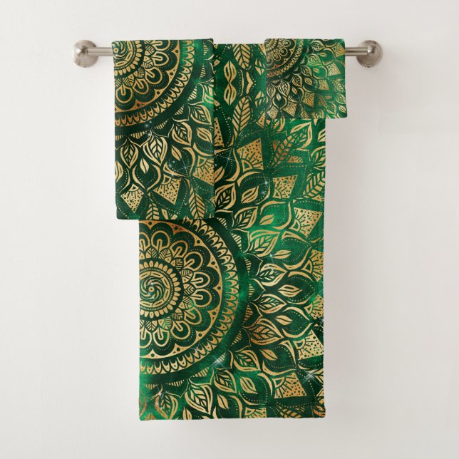 Elegant Gold Green Mandala Floral Badhandtuch Set (Insitu)