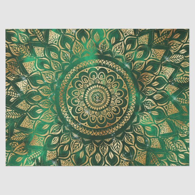 Elegant Gold Green Mandala Floral Seidenpapier (Vorderseite)