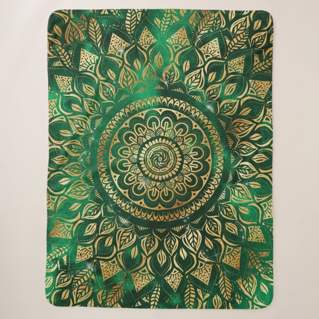 Elegant Gold Green Mandala Floral Sherpadecke (Vorderseite)