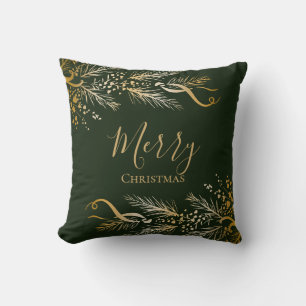 Elegant Gold Green Personalisiert Frohe Weihnachte Kissen