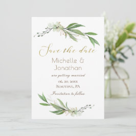Elegant Gold Green Simple Floral Inspiration Save The Date